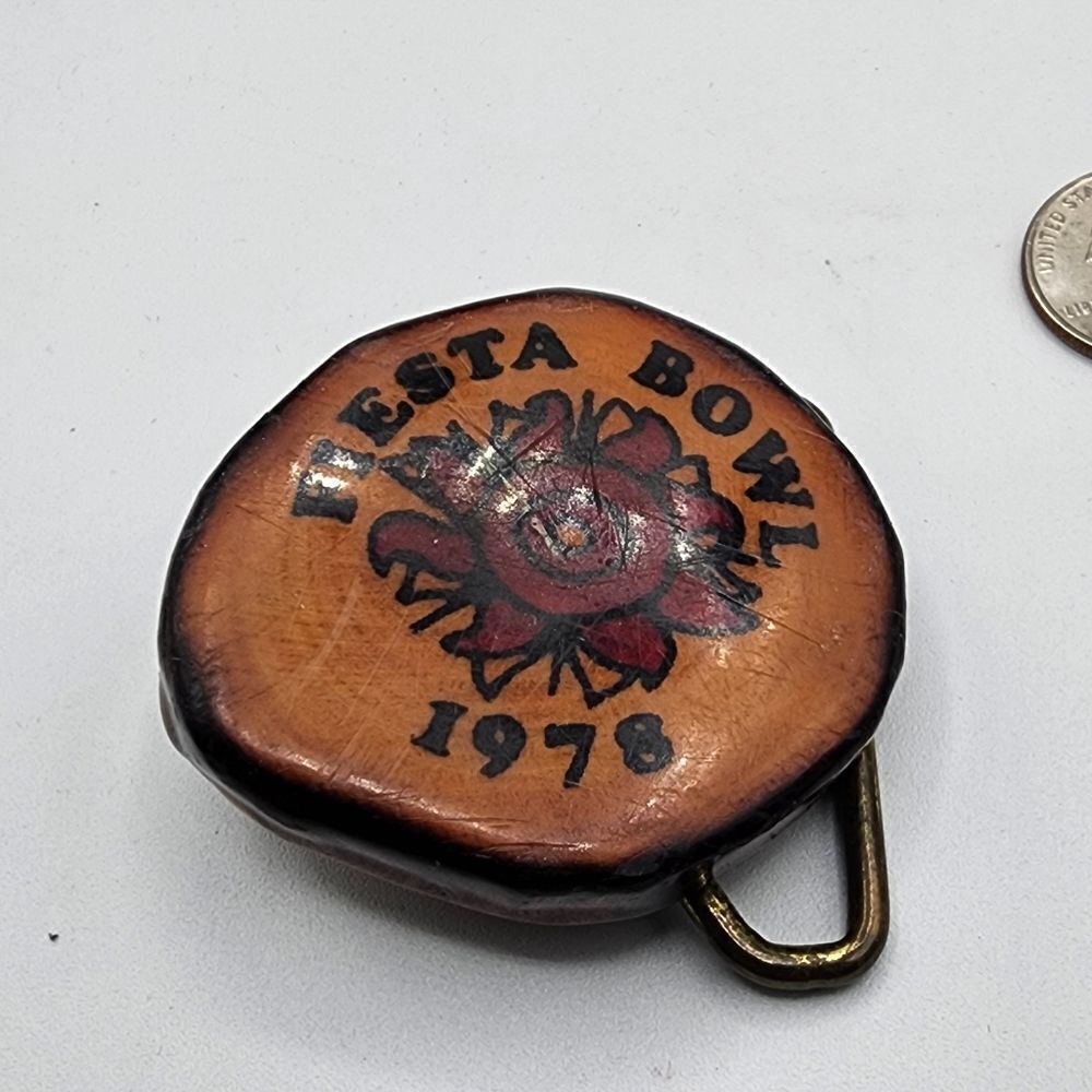 Vintage 1978 Fiesta Bowl wooden belt buckle